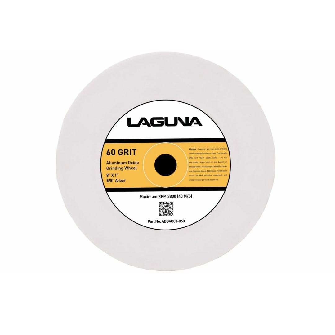 Laguna Aluminum Oxide Grinding Wheel circular abrasive wheel for bench grinders featuring labeled grit surface and precision-balanced construction.