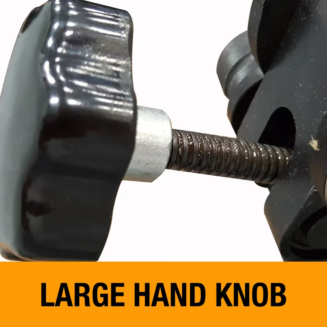 Large hand adjustment knob on the Baileigh Manual Roll Bender (R-M3) 1006851 allowing precise roller positioning and repeatable bending results.