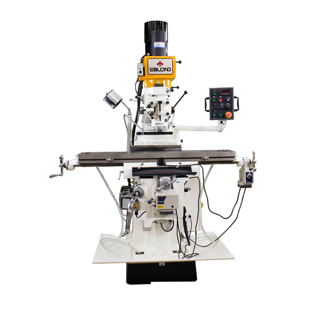 LeBlond LVM 12 Series Vertical Knee Mill LVM1258 industrial heavy duty vertical milling machine with large precision table, variable speed spindle head, and control panel for advanced machining operations