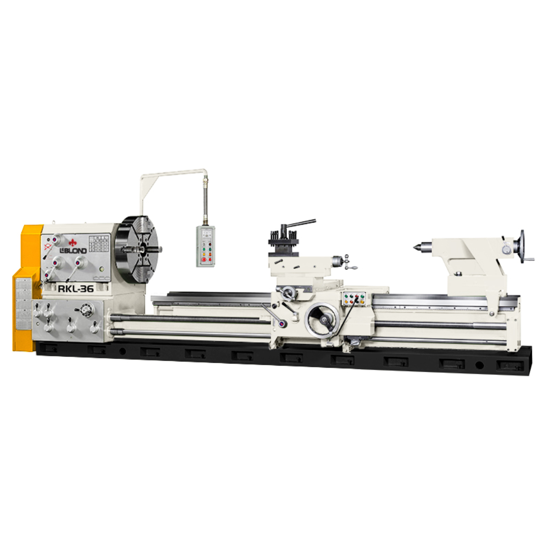 LeBlond RKL-4000G (SHA) Series Large Bore Heavy Duty Precision Lathe highlighting large chuck, spindle housing, and control panel interface
LeBlond RKL-4000G (SHA) Series Large Bore Heavy Duty Precision Lathe focusing on carriage system, cross slide, and turret tool post
LeBlond RKL-4000G (SHA) Series Large Bore Heavy Duty Precision Lathe showing long bed ways, lead screw, and feed rod system
LeBlond RKL-4000G (SHA) Series Large Bore Heavy Duty Precision Lathe tailstock section with quill, handwheel, and al