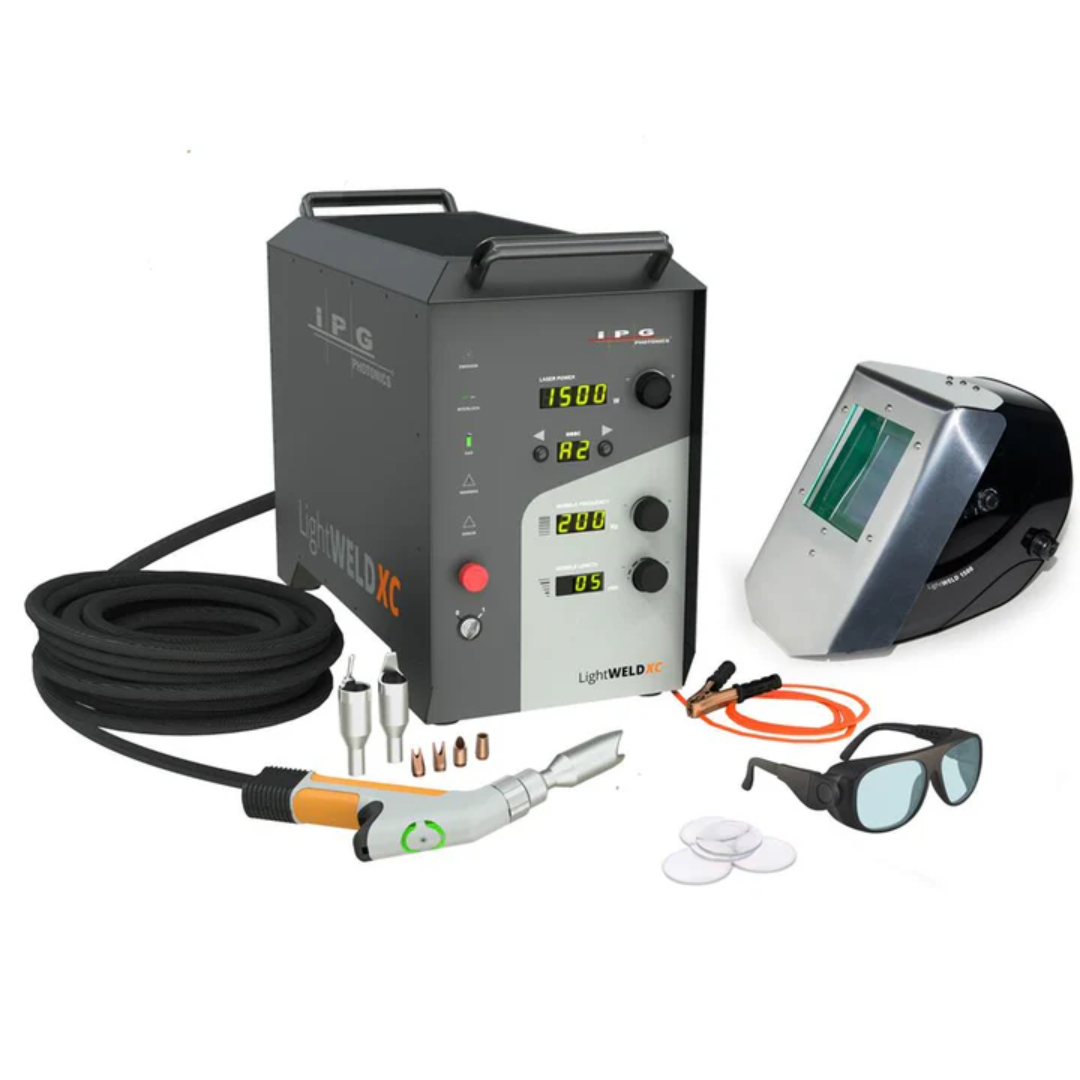 LightWELD 1500 XC handheld laser welding and cleaning system SYSHHWXC0000002U complete unit with power supply, welding gun, safety gear, and accessories for industrial laser applications