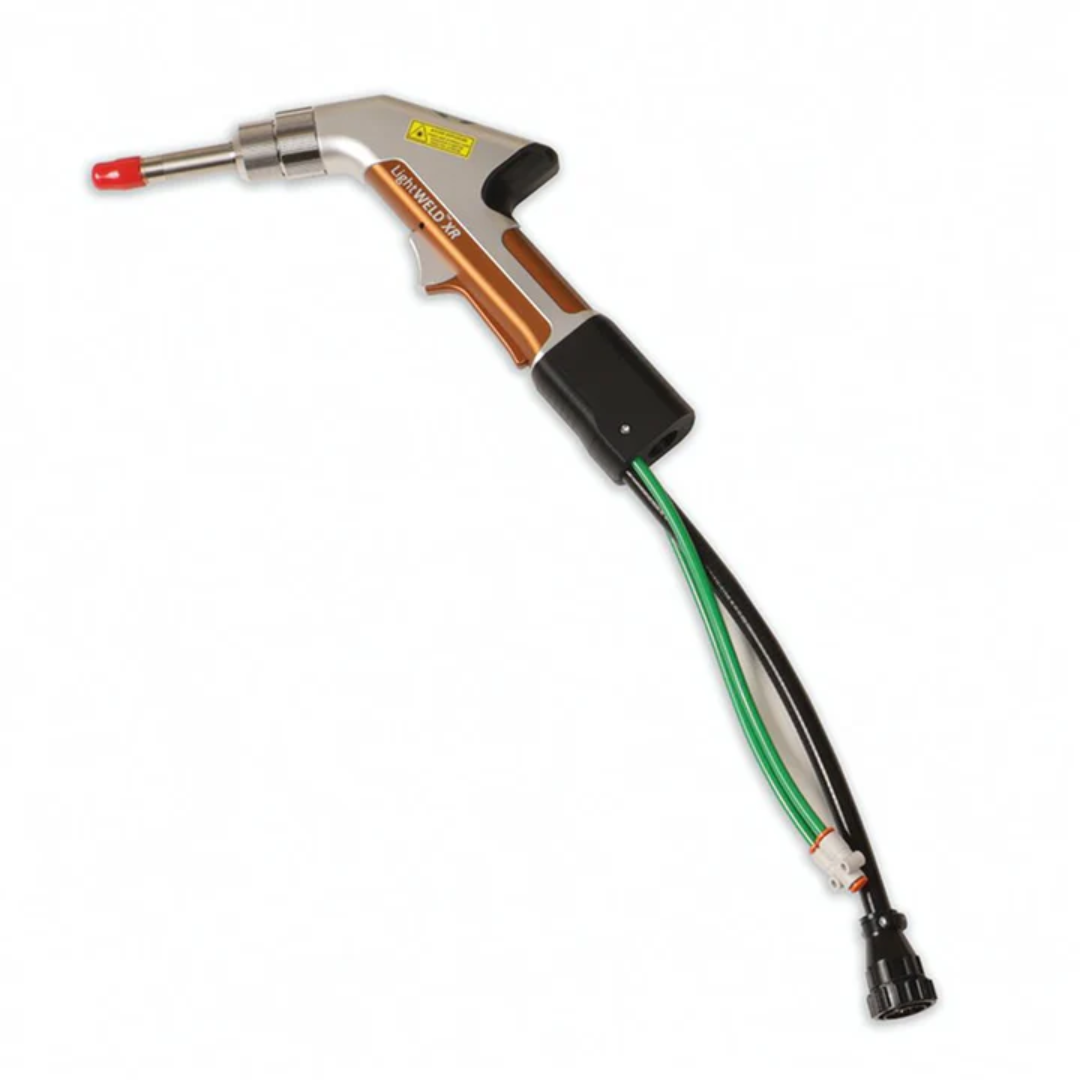 LightWELD 1500 XR Welding Head CDHRX051CQCXXXXU handheld laser welding head with precision nozzle, ergonomic grip, and dual-line cable assembly for advanced welding and cleaning applications