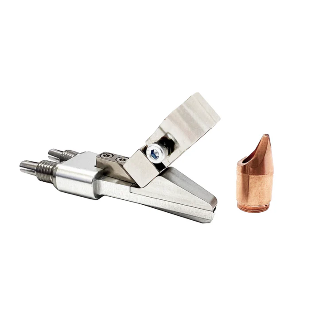 LightWELD Dual Wire Feed Adapter CEU00005612XXXXU stainless steel dual wire feed adapter with adjustable arm and copper nozzle for laser welding systems