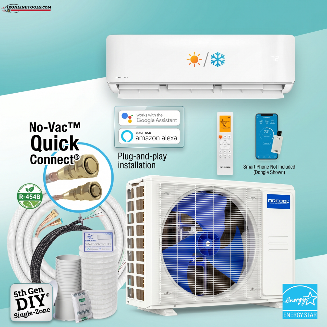 MRCOOL 5th Gen DIY 9K BTU Single Zone Ductless Mini-Split System (115V) DIY-09-HP-WM-115D25-O full package