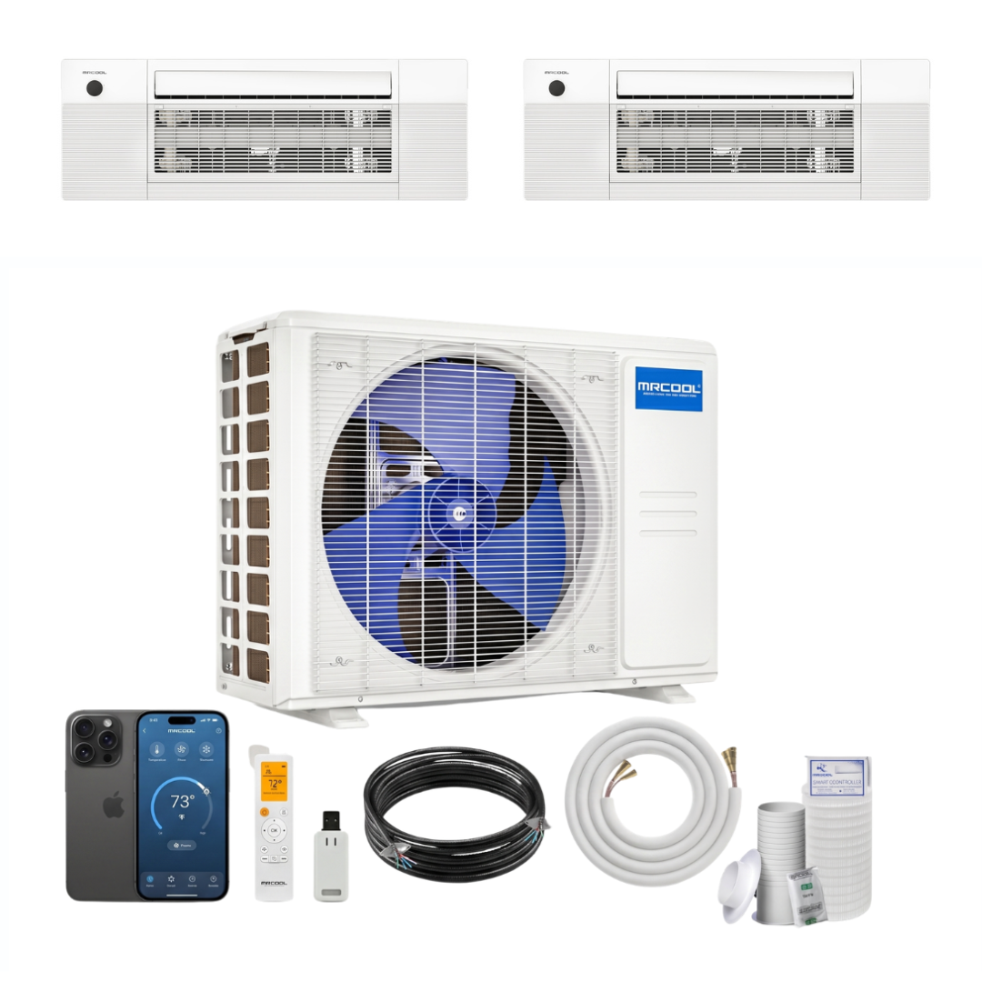 MRCOOL DIY 5th Gen 2-Zone 21,000 BTU Ceiling Cassette Mini Split Air Conditioner & Heat Pump (9K+12K) ceiling cassette