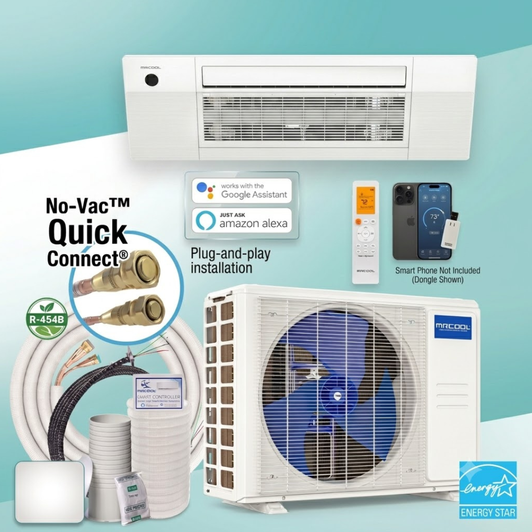 MRCOOL DIY 5th Gen 2-Zone 21,000 BTU Ceiling Cassette Mini Split Air Conditioner & Heat Pump (9K+12K) ceiling cassette No Vac Quick Connect