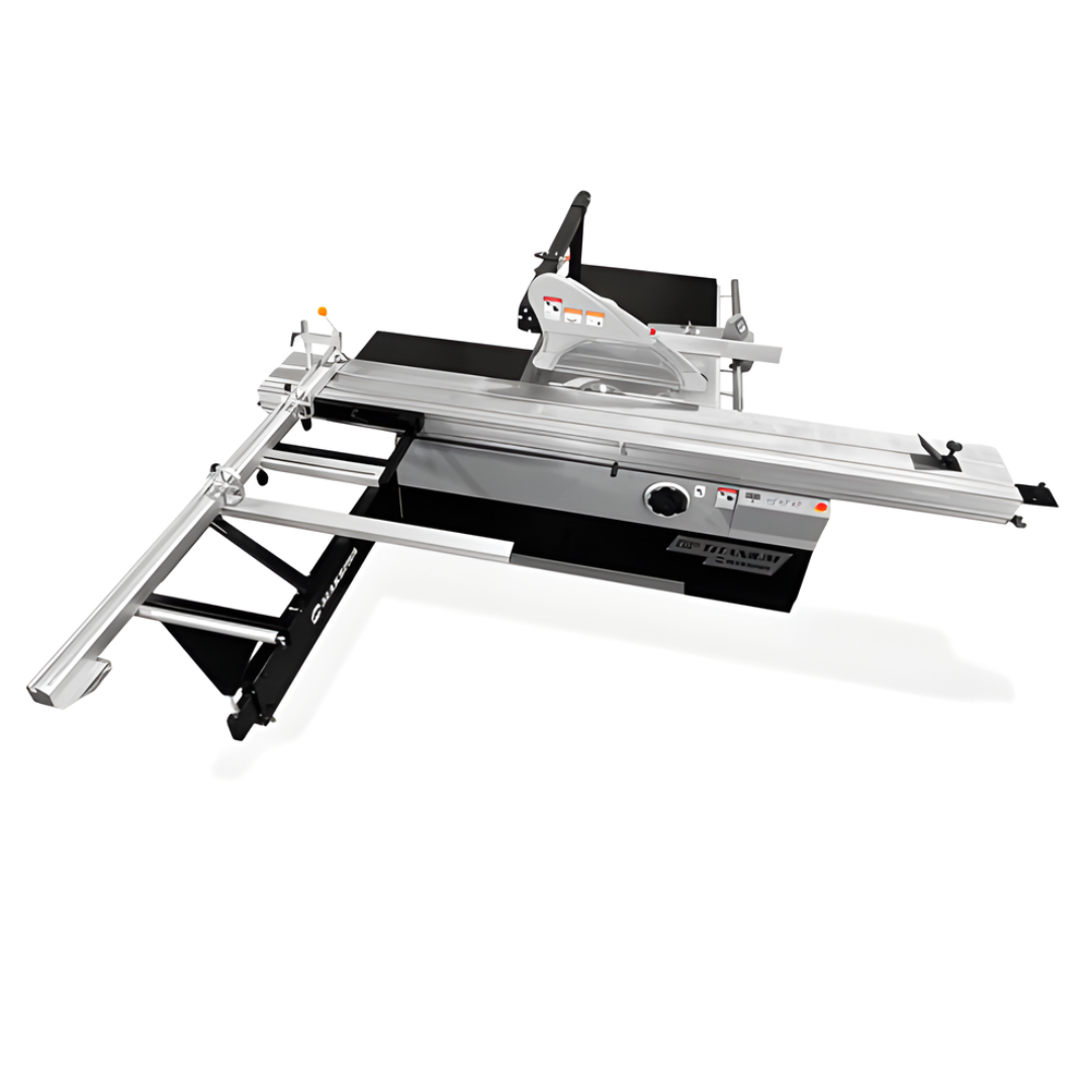 Maksiwa BMT.3200.IR Sliding Panel Saw Angled View Showing Extended Sliding Table and Crosscut Fence