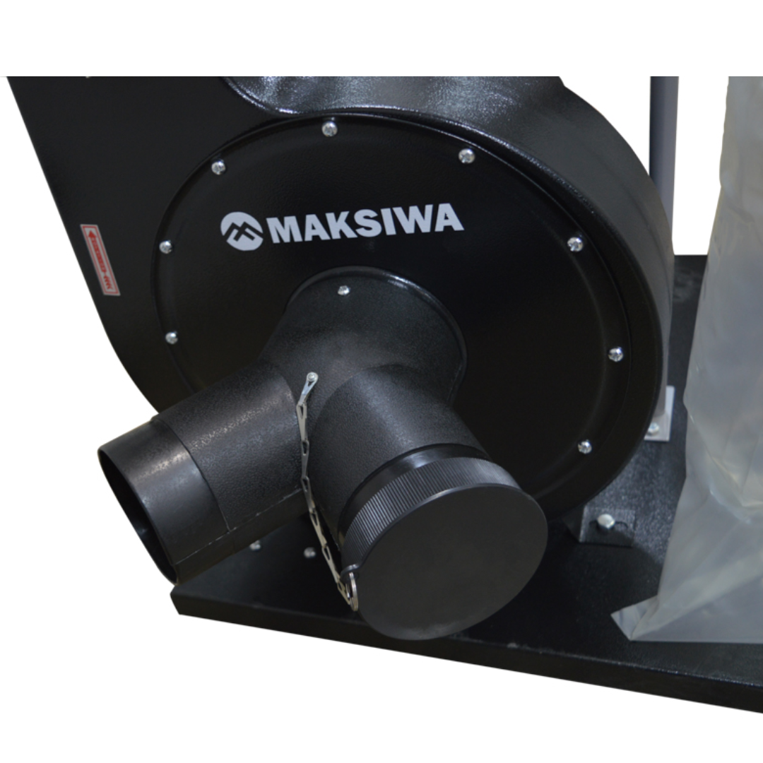 Maksiwa CP/2.C Dust Collector fan housing and inlet port close-up showing Maksiwa branding