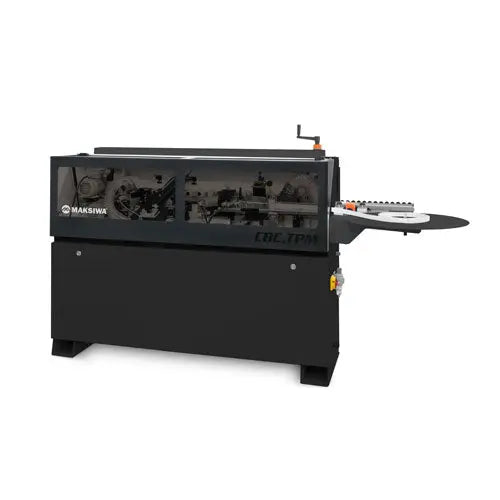 Maksiwa Edgebander CBC.TPM - Pre-Milling angled view showing infeed/outfeed and machine body