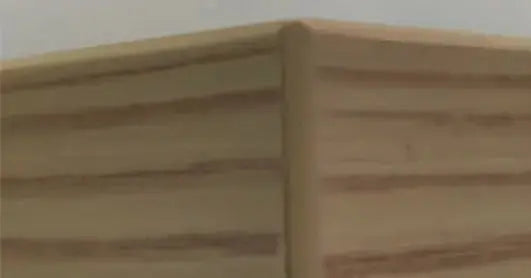 Maksiwa Edgebander CBC.TPM - Pre-Milling finished panel corner sample showing clean edge banding result