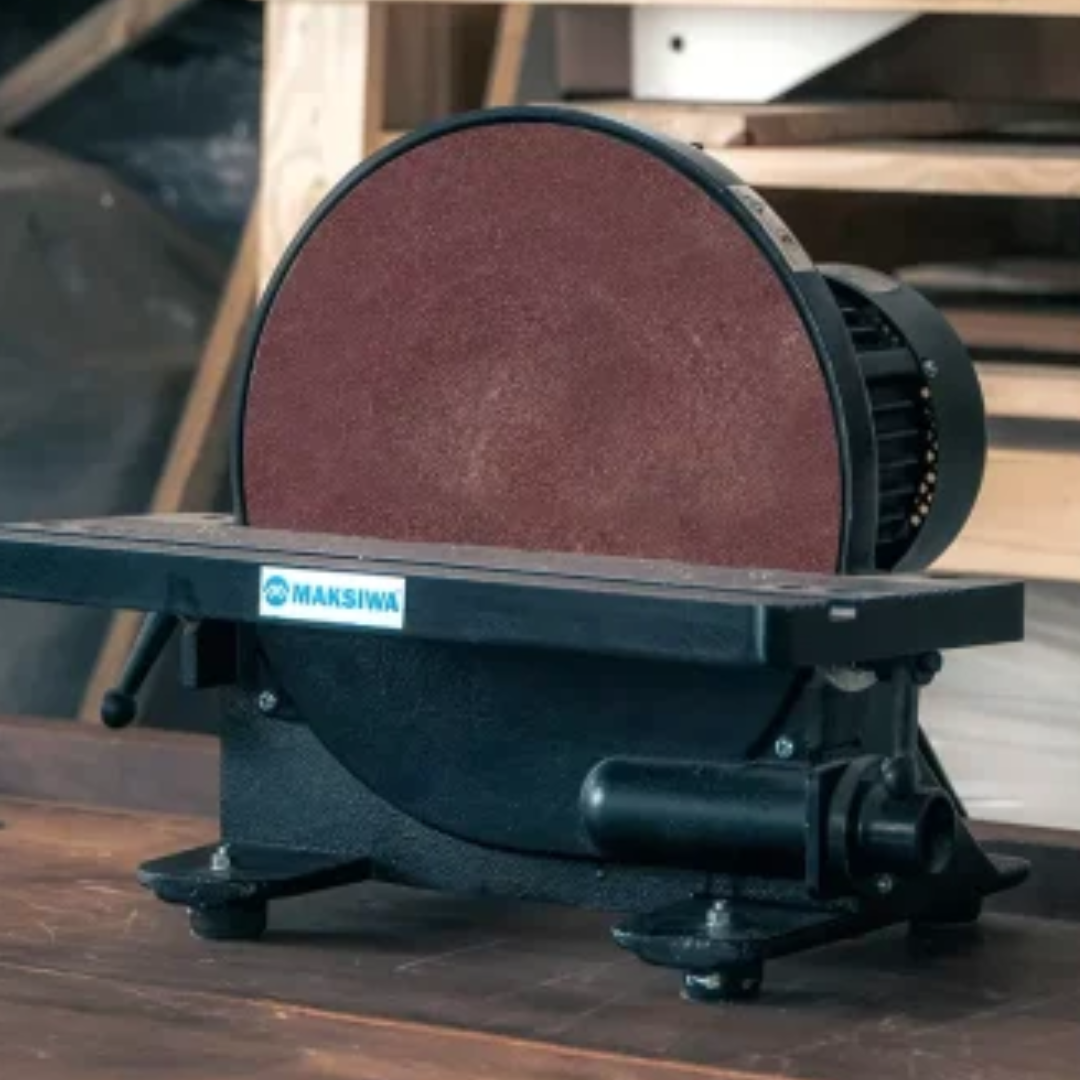 Maksiwa LD.300 12 in. disc sander side view with adjustable sanding table, 1HP single-phase woodworking disc sander