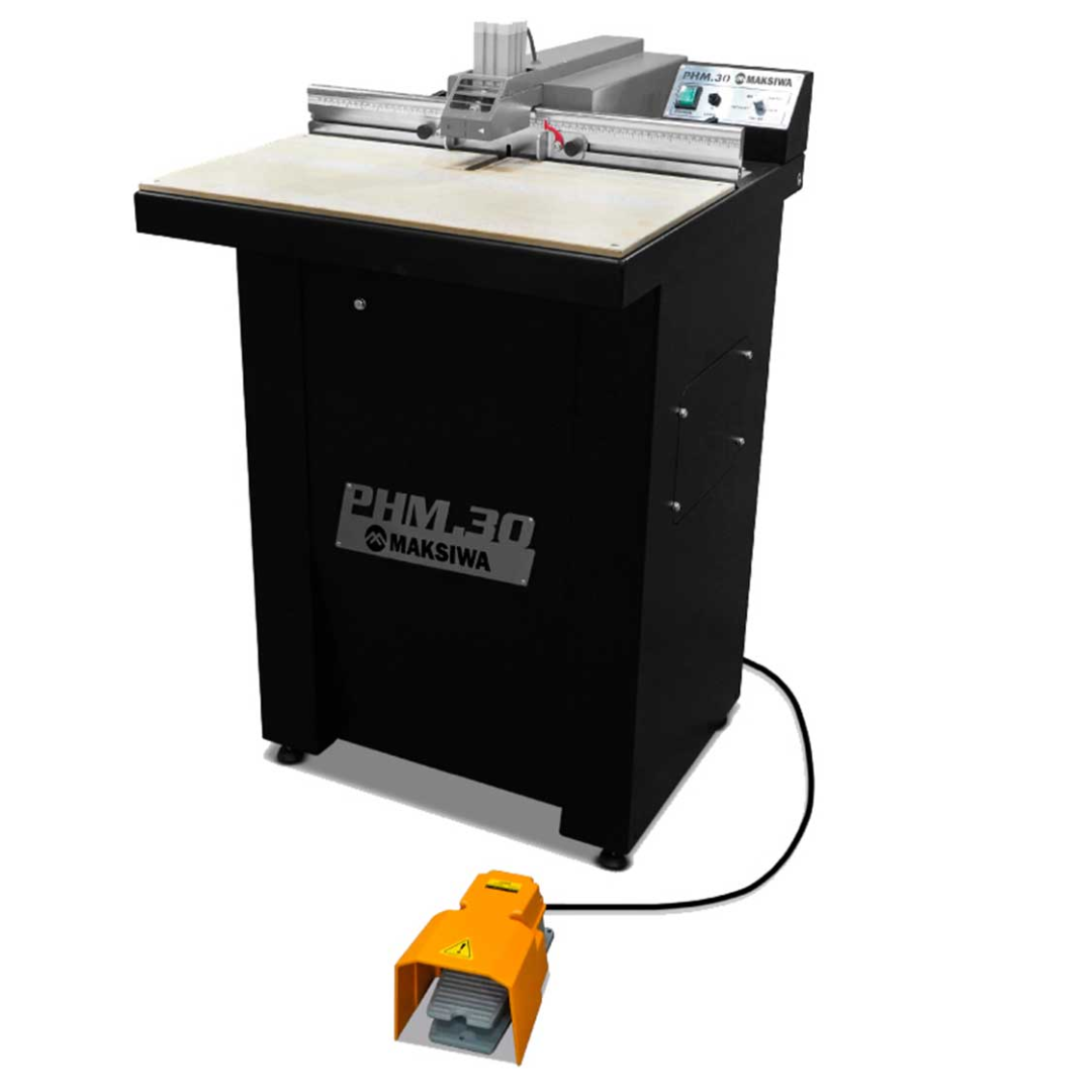 Maksiwa PHM.30 Pocket Hole Machine with foot pedal control on standalone cabinet