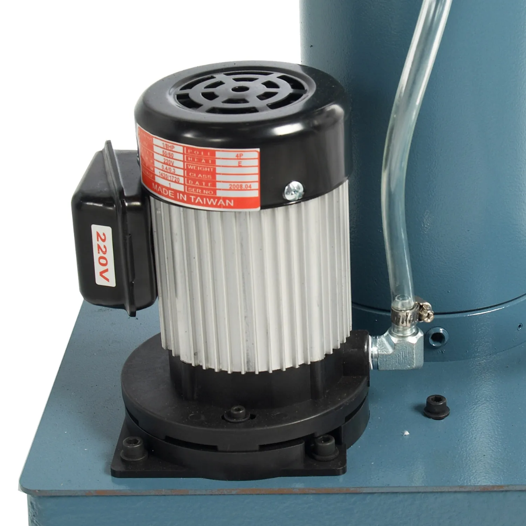 Motor assembly view of the Baileigh 16-Inch Variable-Speed Drill Press, 220V 1Ph (DP-1000VS) 1002862 highlighting the industrial motor design for reliable drilling performance.