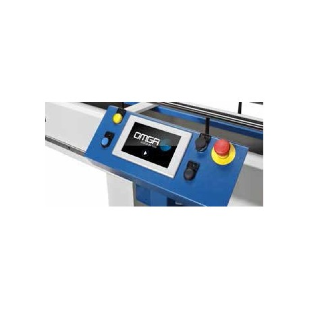 OMGA TR 2A NC 12" Double Mitre Chop Saw NC digital control interface with precision positioning and programmable cutting functions.