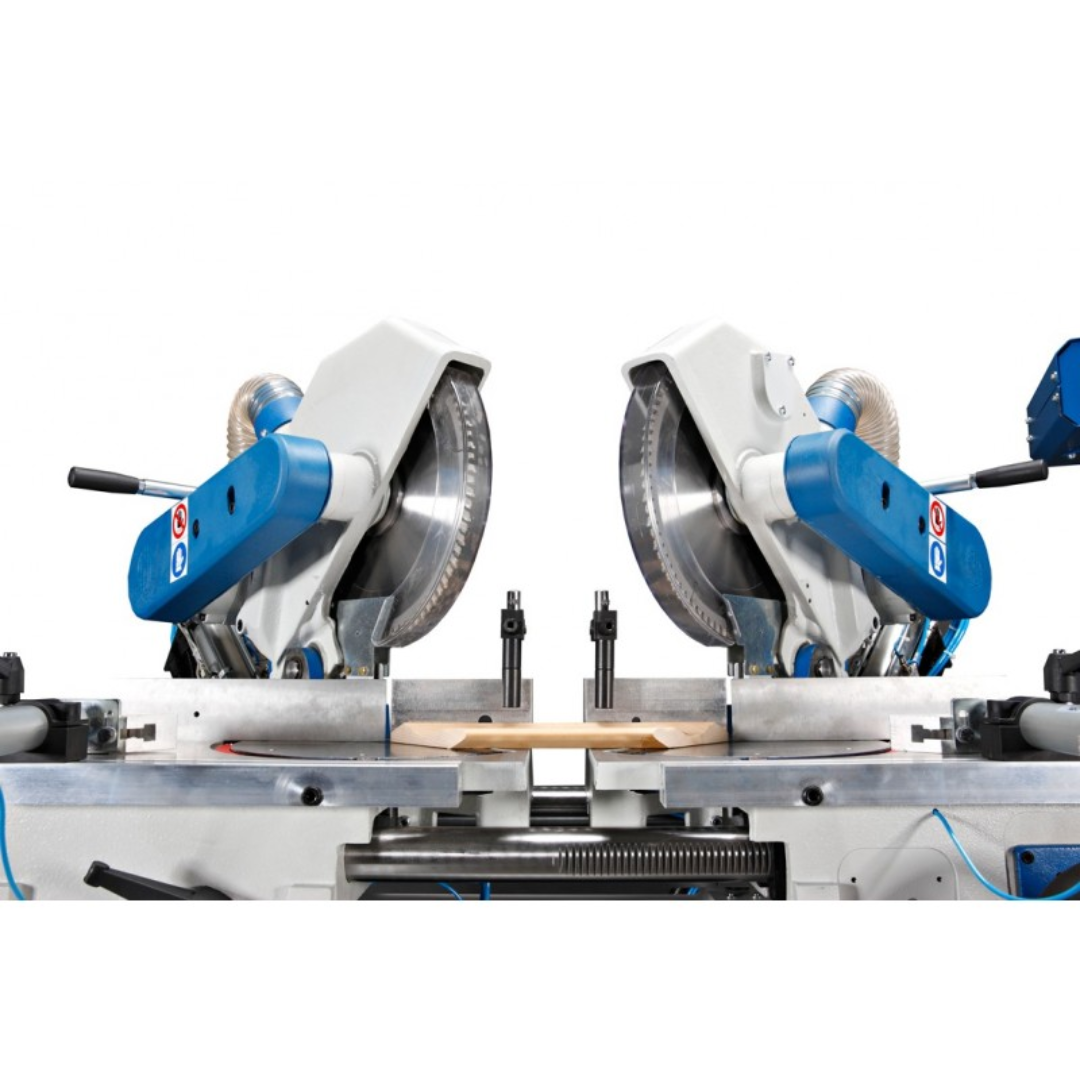 OMGA TR 2B VIS 14" Double Mitre Chop dual 14-inch saw blade assembly designed for accurate 45-degree and 90-degree mitre cutting applications.