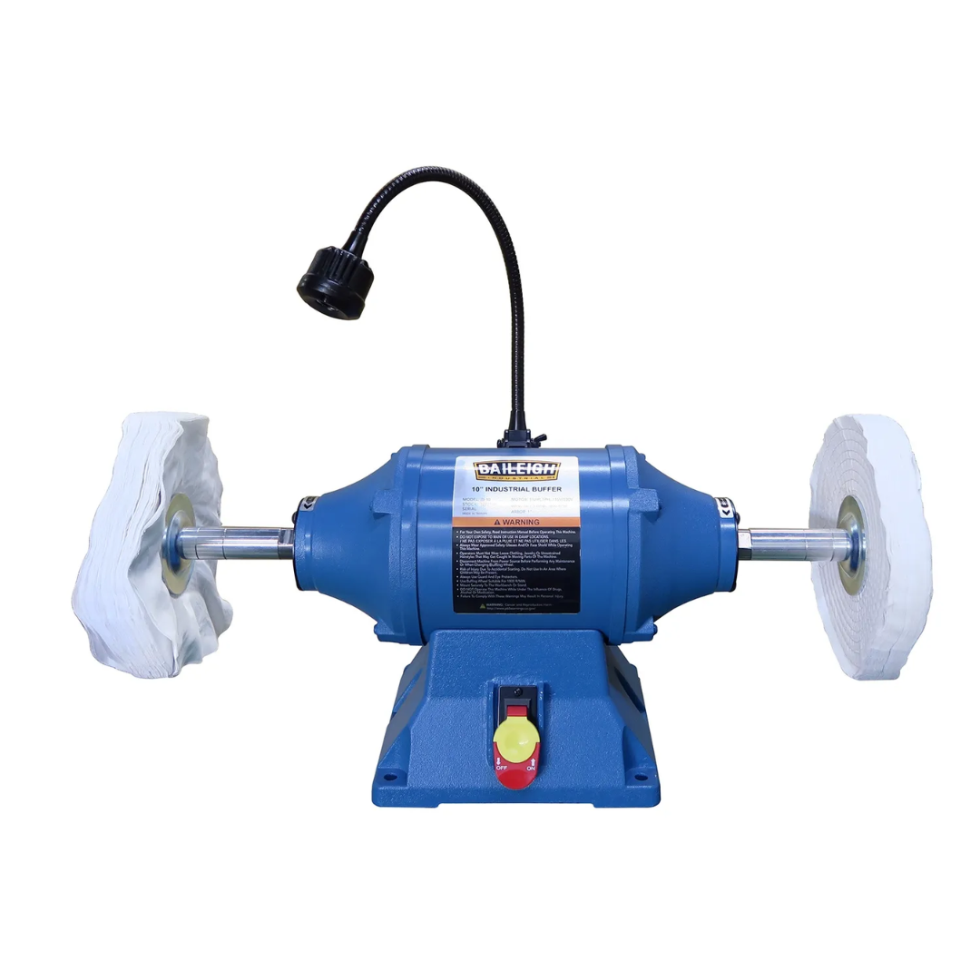 Opposite side perspective of the Baileigh 10" Buffer/Polisher (IB-10) 1227898 highlighting the dual-wheel configuration for polishing, buffing, and surface finishing operations.