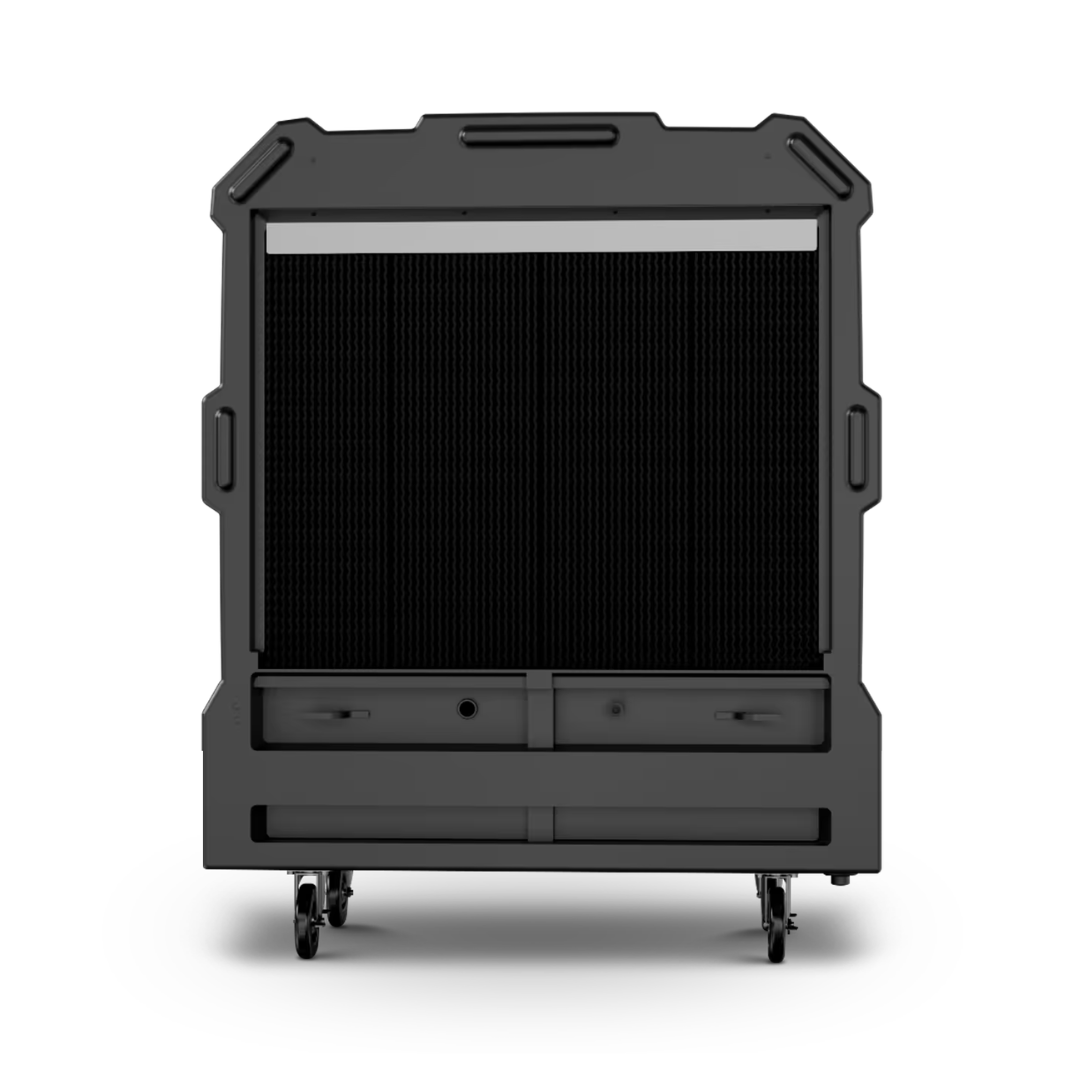 Portacool APEX 2000 Portable Evaporative Cooler rear cooling pad view showing the evaporative media panel designed for efficient water absorption and cooling performance