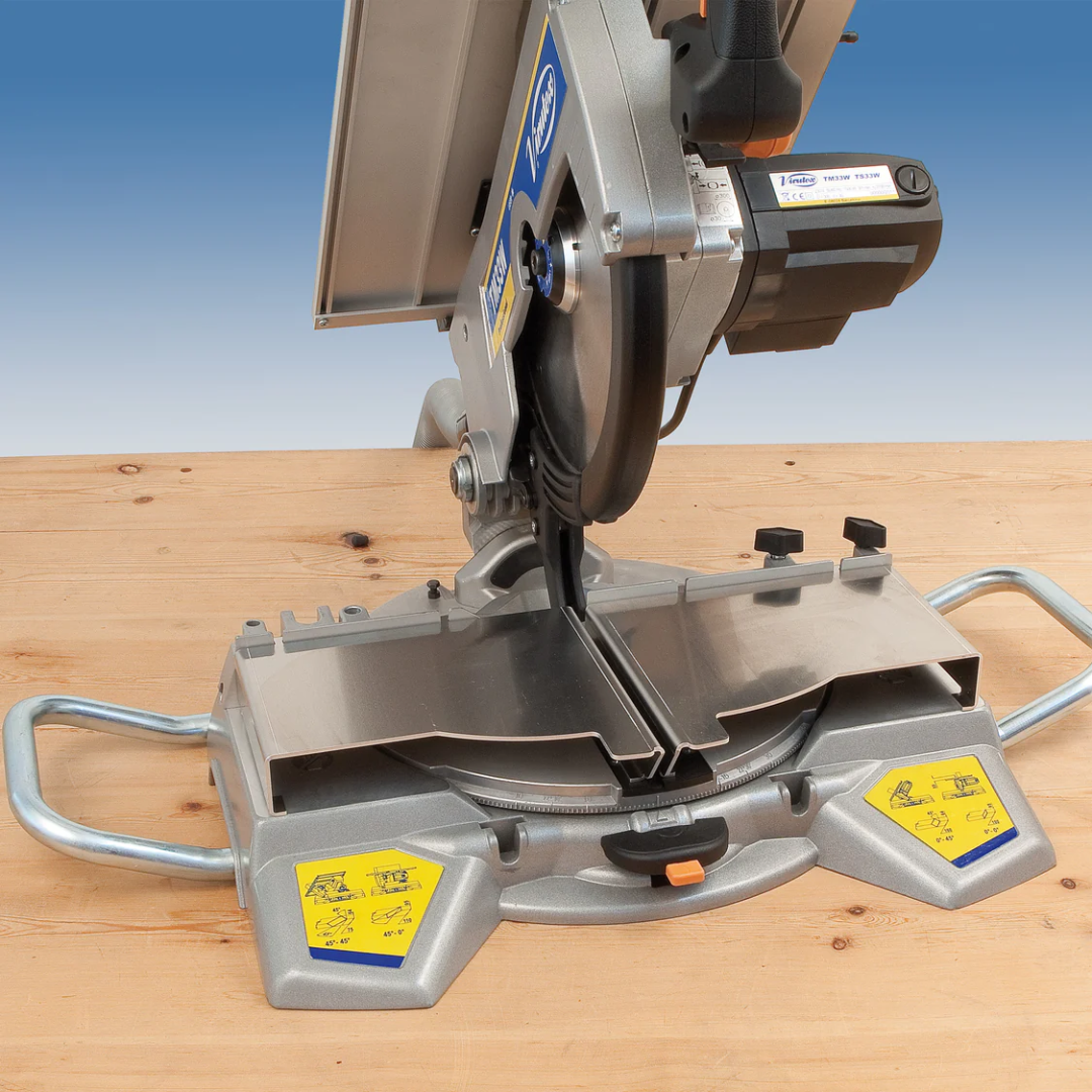 Precision cutting demonstration with Virutex TM33W Miter Table Saw Combo For Precision Cuts (120V) on angled cuts.