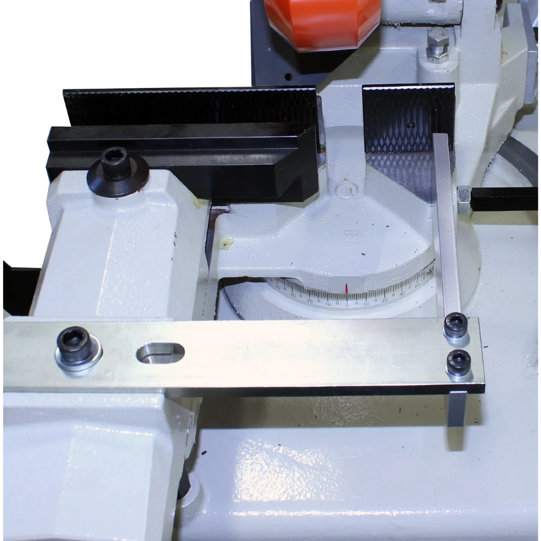 Precision material vise and guide assembly on the Baileigh Manual Cold Saw CS-275EU 1002434 designed for secure workpiece positioning and repeatable cut accuracy.