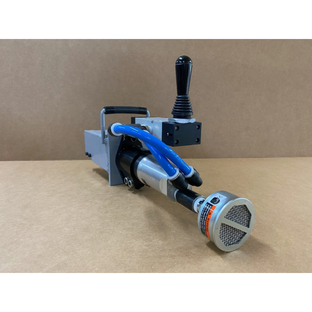 Rear perspective of JLT #79Z-M2 Hand Held Pneumatic Clamp Tightener emphasizing compact size for easy maneuverability