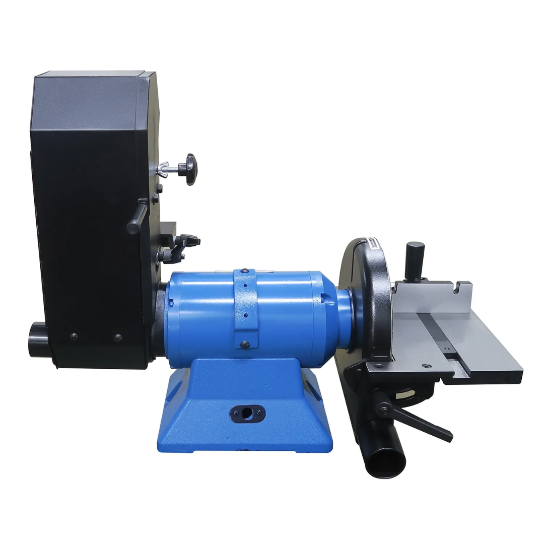 Rear side view of the Baileigh Combination Belt and Disk Grinder - (DBG-9436) 1227901 showcasing the belt drive system, motor housing, and stable machine base for shop use.