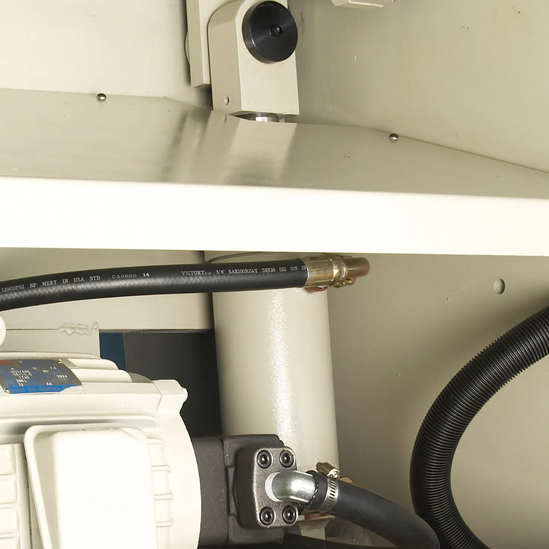 Rear support and back gauge area of Baileigh 52-Inch Heavy-Duty Hydraulic Sheet Metal Shear SH-5210-HD 1007122 designed for efficient sheet handling and repeatable cuts.