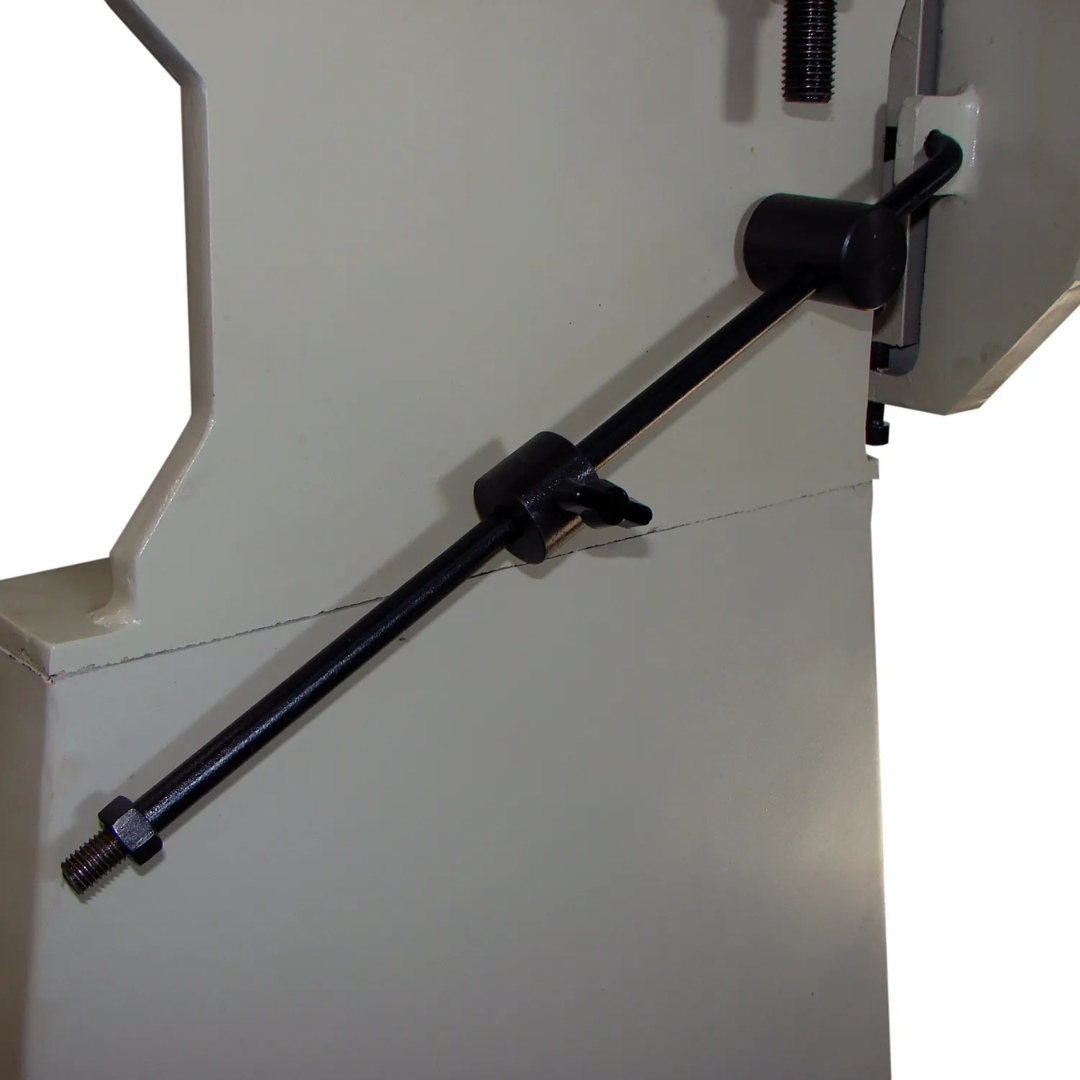 Rear support rod and adjustment linkage on the Baileigh 48-Inch Box & Pan Brake, 14-Gauge Mild Steel (BB-4814) 1000417 providing controlled bending movement, enhanced stability, and consistent sheet metal forming accuracy.