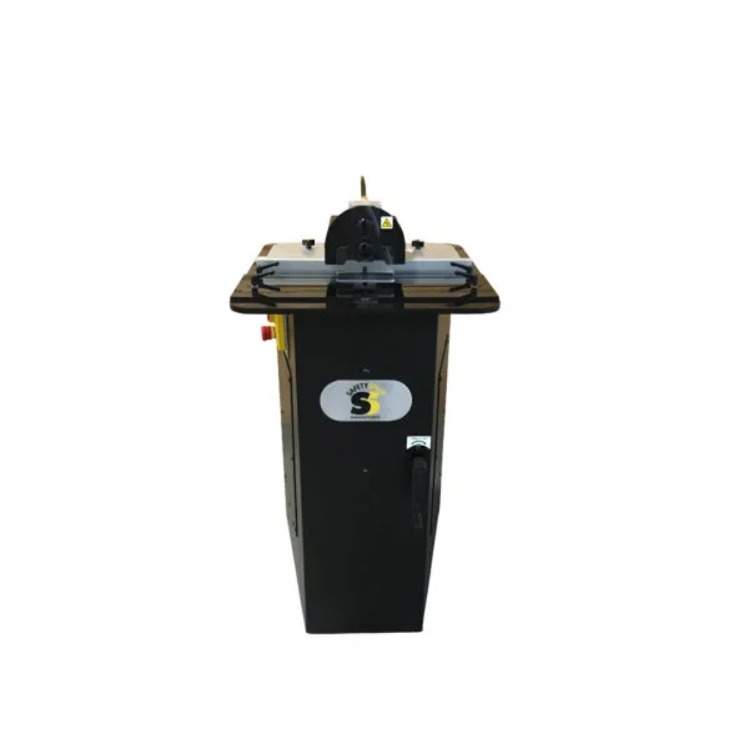 Safety Speed SPM301 Screw Pocket Machine front view showing full industrial stand and pocket drilling system