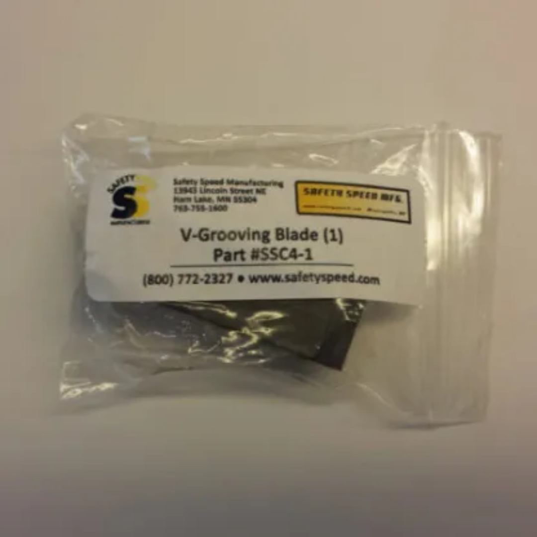 Safety Speed V-Grooving Blade for Models SSC165A, SSC210A, SSC250A, & DFC-H5 (qty. 1) SSC4-1 featuring packaged blade and components for grooving applications.