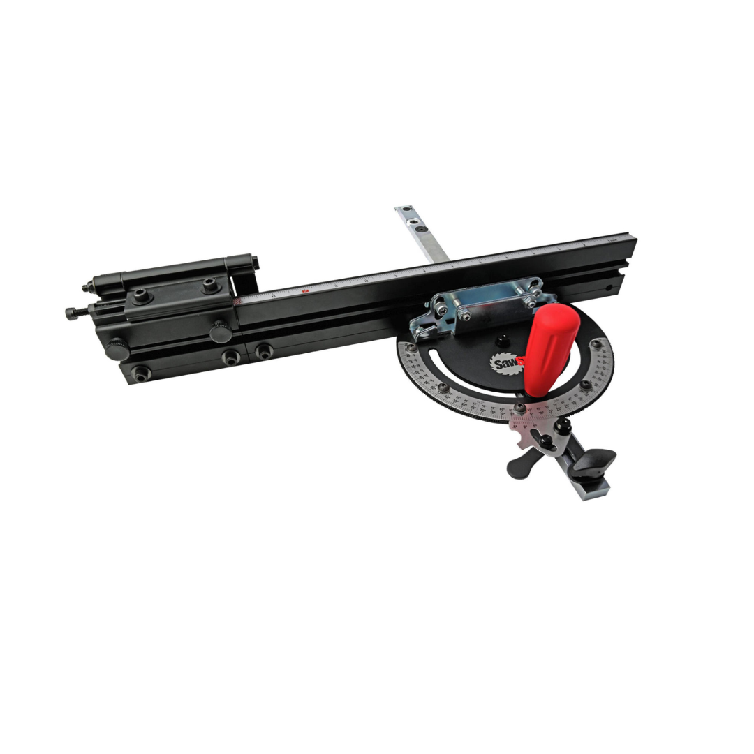 SawStop Scale Miter Gauge TSA-SMG precision miter gauge featuring an adjustable fence, integrated angle scale, and durable construction for accurate crosscutting and miter cutting operations.