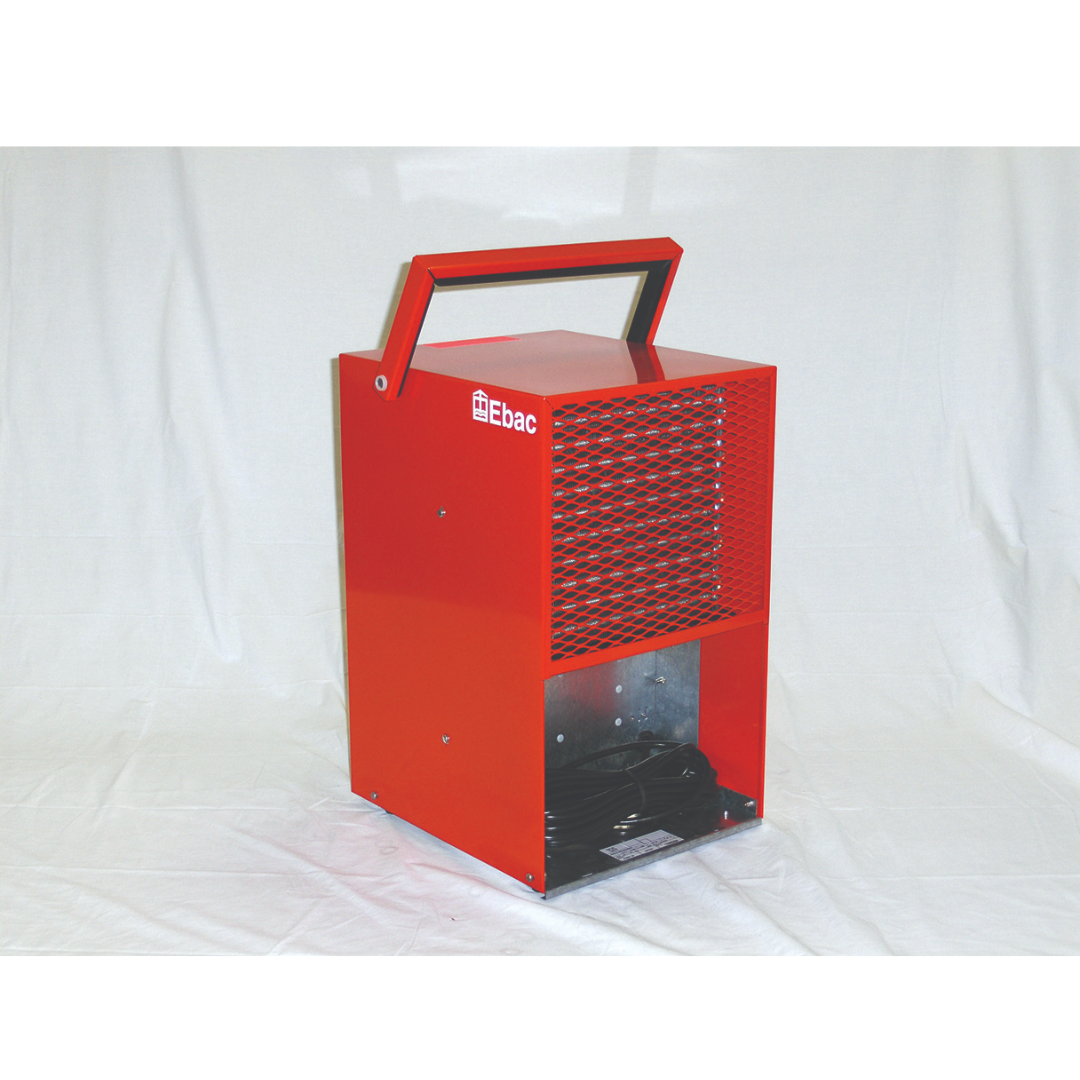Side angle view of Ebac Neptune Dehumidifier 10199GR-US showing compact portable design and rugged industrial construction for moisture control