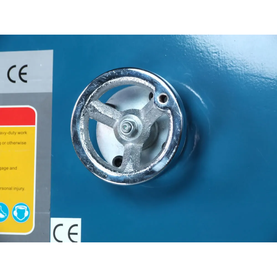 Side detail of the hydraulic pressure gauge on the Baileigh 100-Ton Pneumatic H-Frame Shop Press (HSP-100A) 1004759 for accurate force monitoring during shop operations.