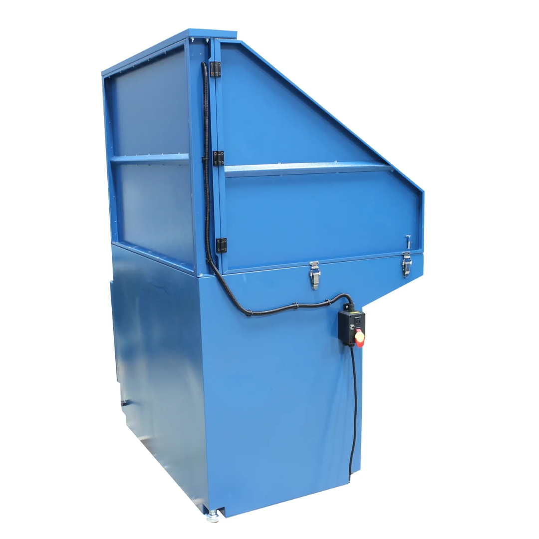 Side profile of the Baileigh 48" x 40" Heavy-Duty Downdraft Table, 2 HP (DDTM-4840-HD) 1017589 illustrating reinforced cabinet structure and hinged access door.