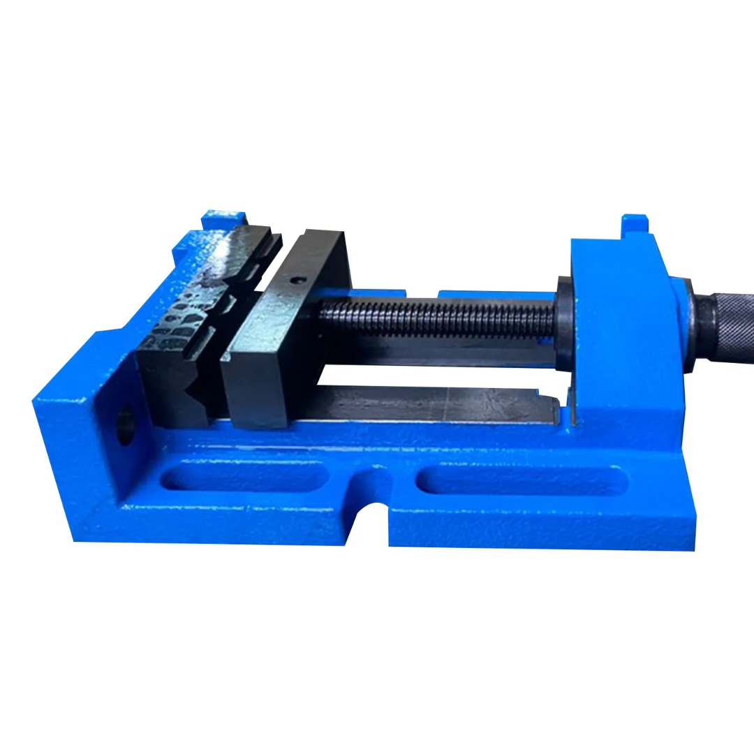 Side profile of the Baileigh 4" 3 Way Vise BV-4M-3 1227907 highlighting the adjustable three-way vise mechanism, precision sliding base, and durable industrial construction for versatile workpiece positioning.