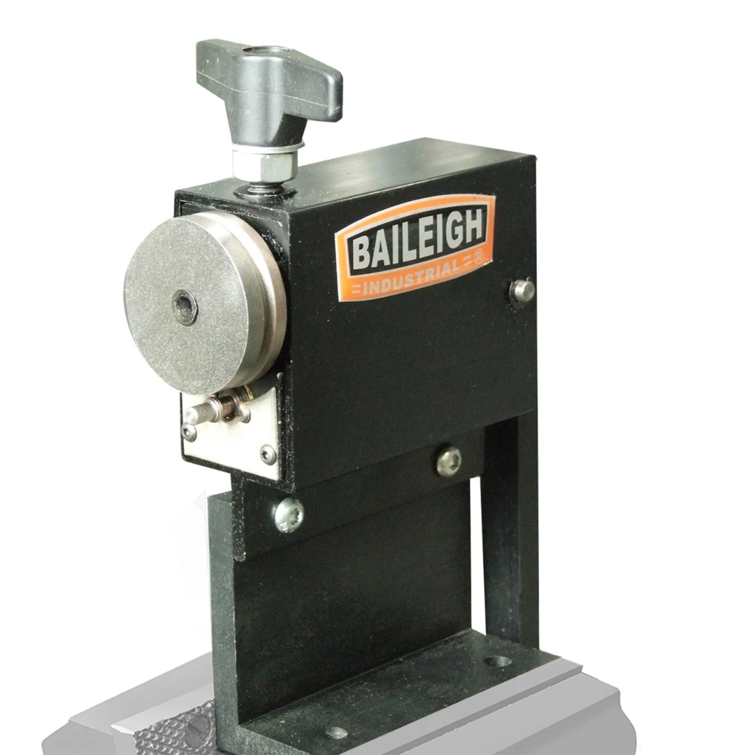 Side profile of the Baileigh Bead Former BF-035 1000644 illustrating the manual operation, adjustable tooling, and durable industrial design for fabrication, HVAC, and sheet metal workshops.
