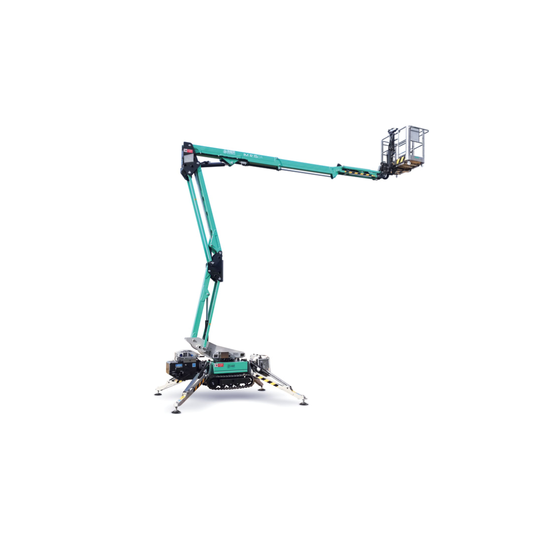 Side view of IMER IM R15 Telescopic Lift featuring articulated telescopic boom structure, compact crawler base, and elevated work platform