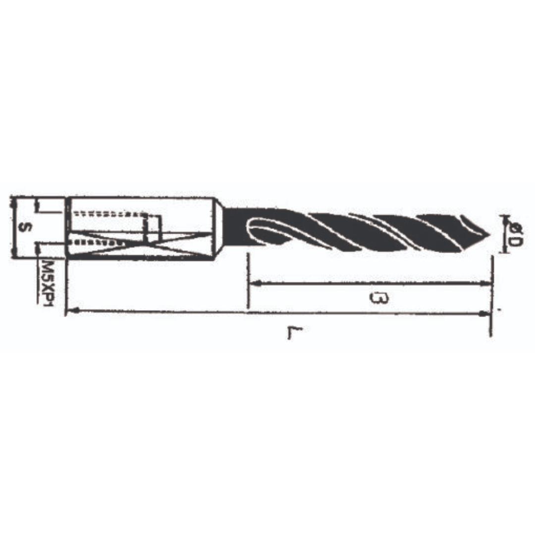 Southeast Tool SOLID CARBIDE BORING BITS WITH STEEL SHANK – V-POINT (LEFT-HAND) precision boring bit diagram showing shank diameter, flute length, overall length, and drill diameter for industrial woodworking and CNC drilling applications.
