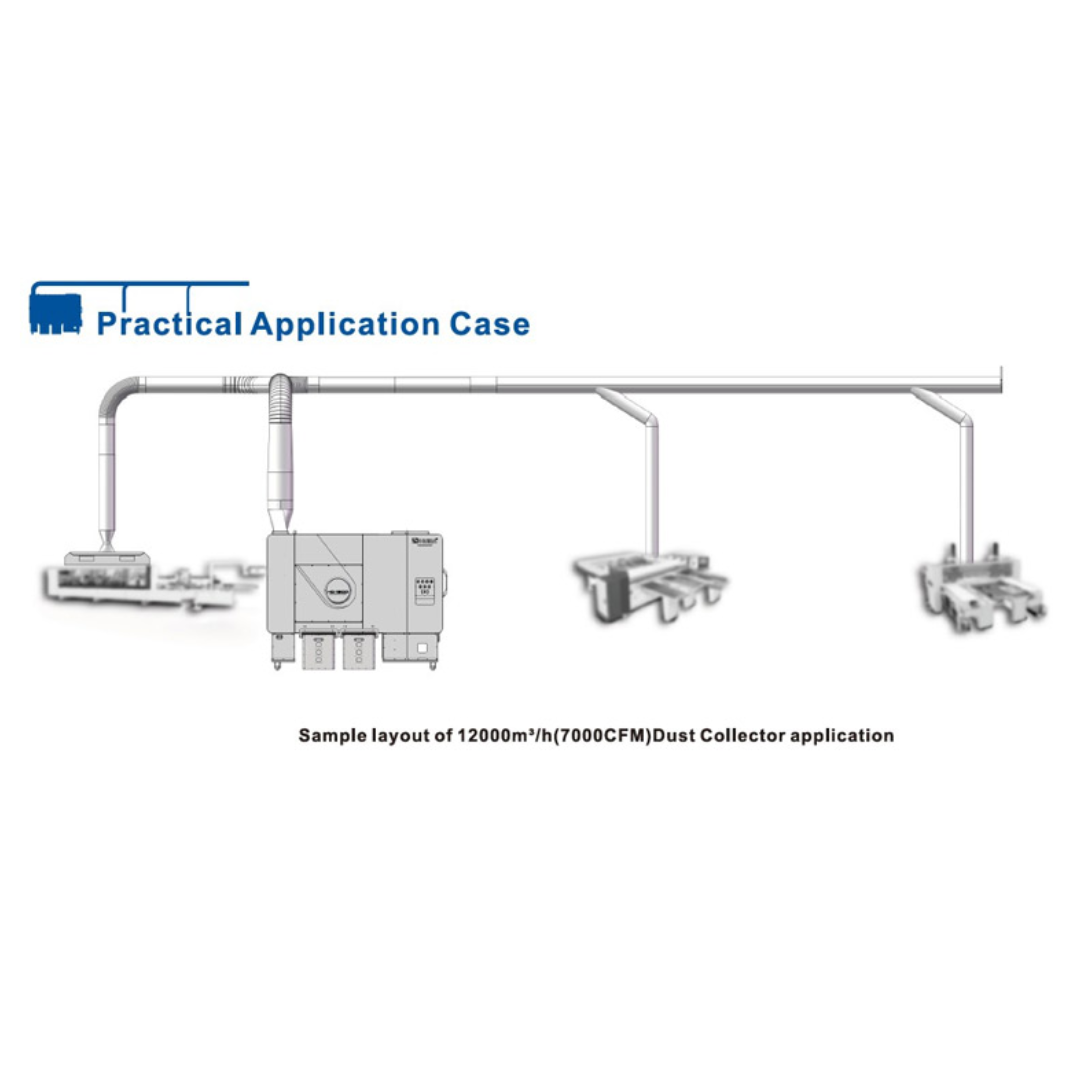 Technical layout diagram of Castaly 30 HP enclosure house canister dust collector system configuration