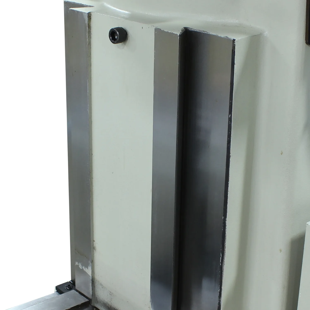 Vertical column and precision guideway on the Baileigh Vertical Knee Mill - VM-942E-1 1020695 providing rigid machine support and smooth axis travel.