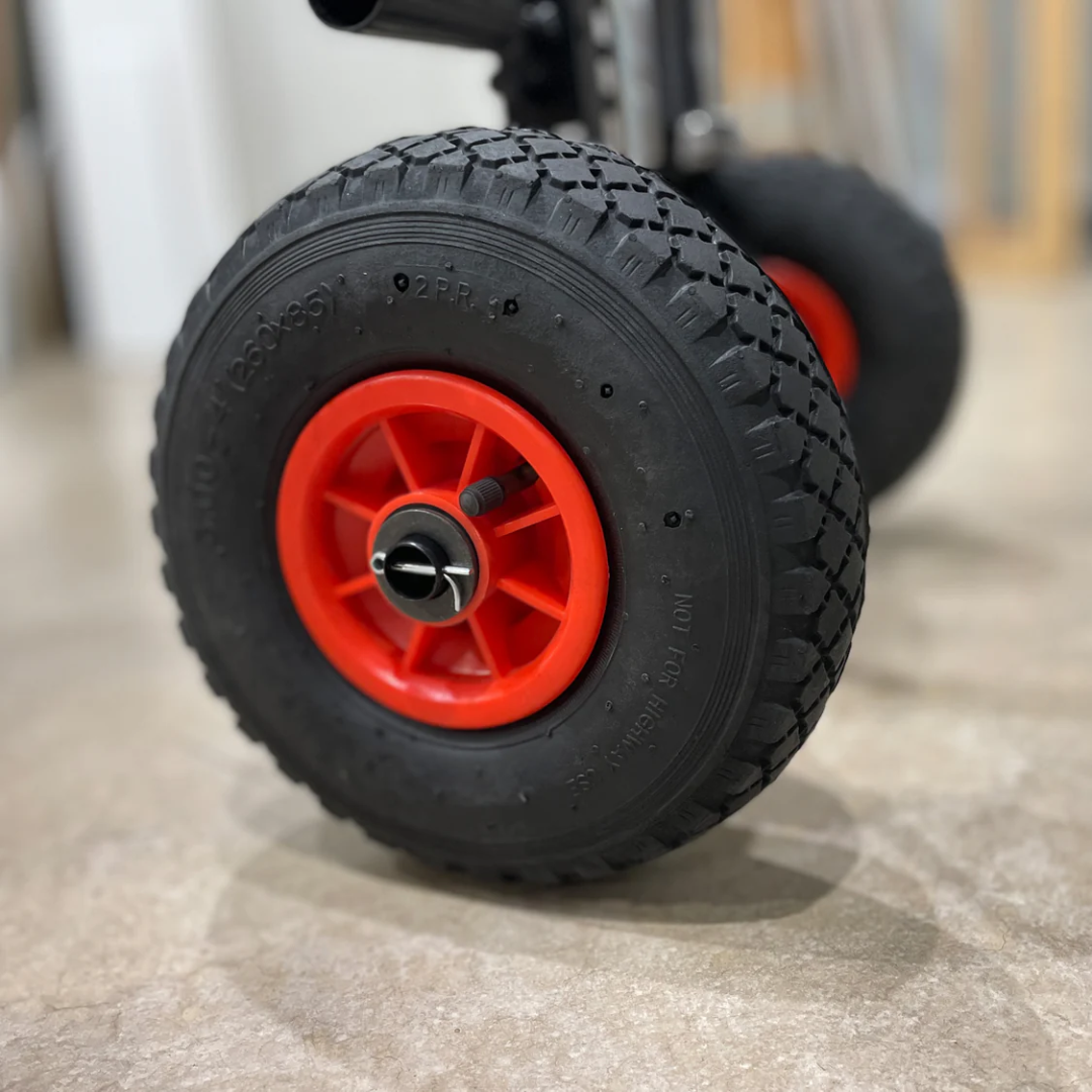 Virutex SPR770T Clamping Dolly For Door Panels: Easy Mobility 7000700 close-up of rugged wheels designed for smooth transport over surfaces