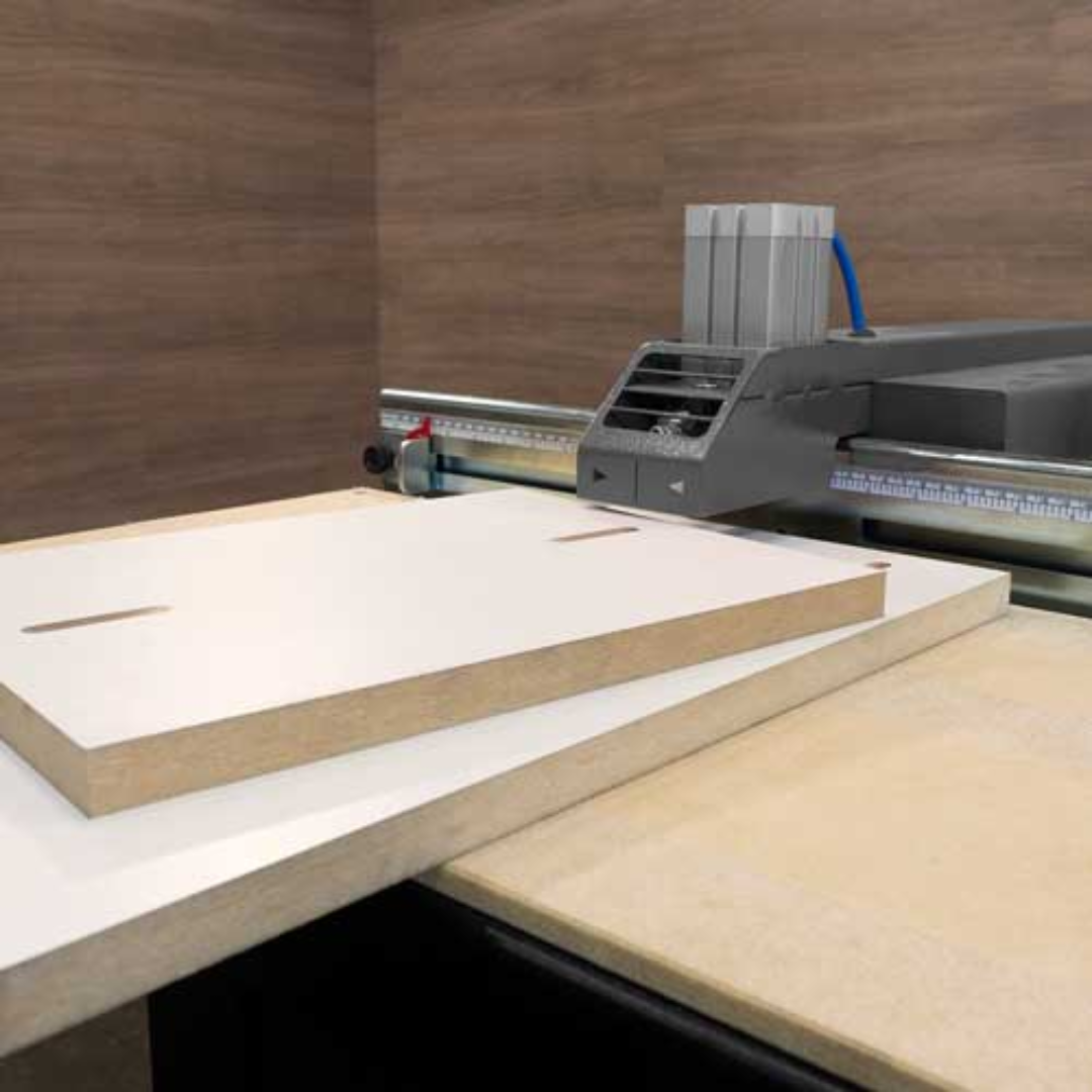 Wood panels staged on Maksiwa PHM.30 Pocket Hole Machine work table