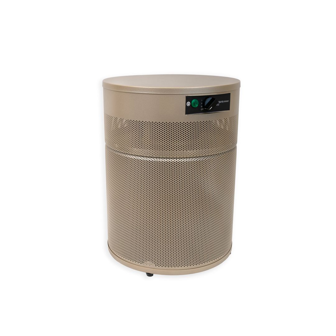Airpura C400 chemical and gas abatement air purifier, champagne mist, front-side angle