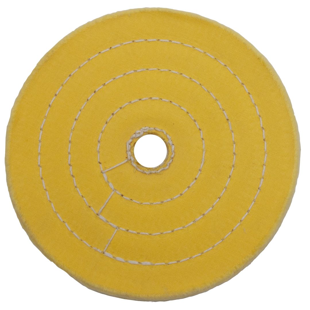 RIKON C81-802 8" x 1/2" yellow linen buffing wheel with 1" arbor hole.