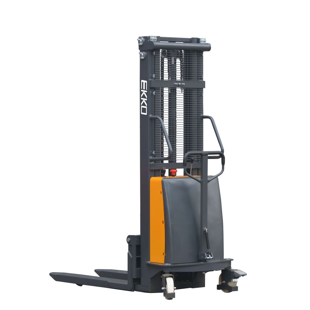 EKKO EA15E semi-electric forkover stacker for pallet handling in tight spaces