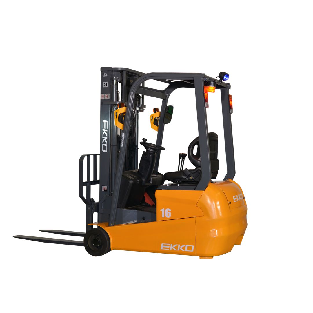EKKO EK16A-138 electric 3-wheel forklift for tight-turning warehouse maneuvering