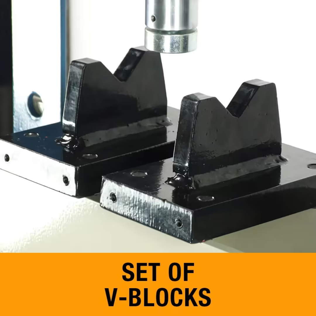 et of V-blocks included with Baileigh Shop Press: H Frame, 7.5" Stroke 1004808 for securely supporting round stock, shafts, and cylindrical components during pressing tasks.