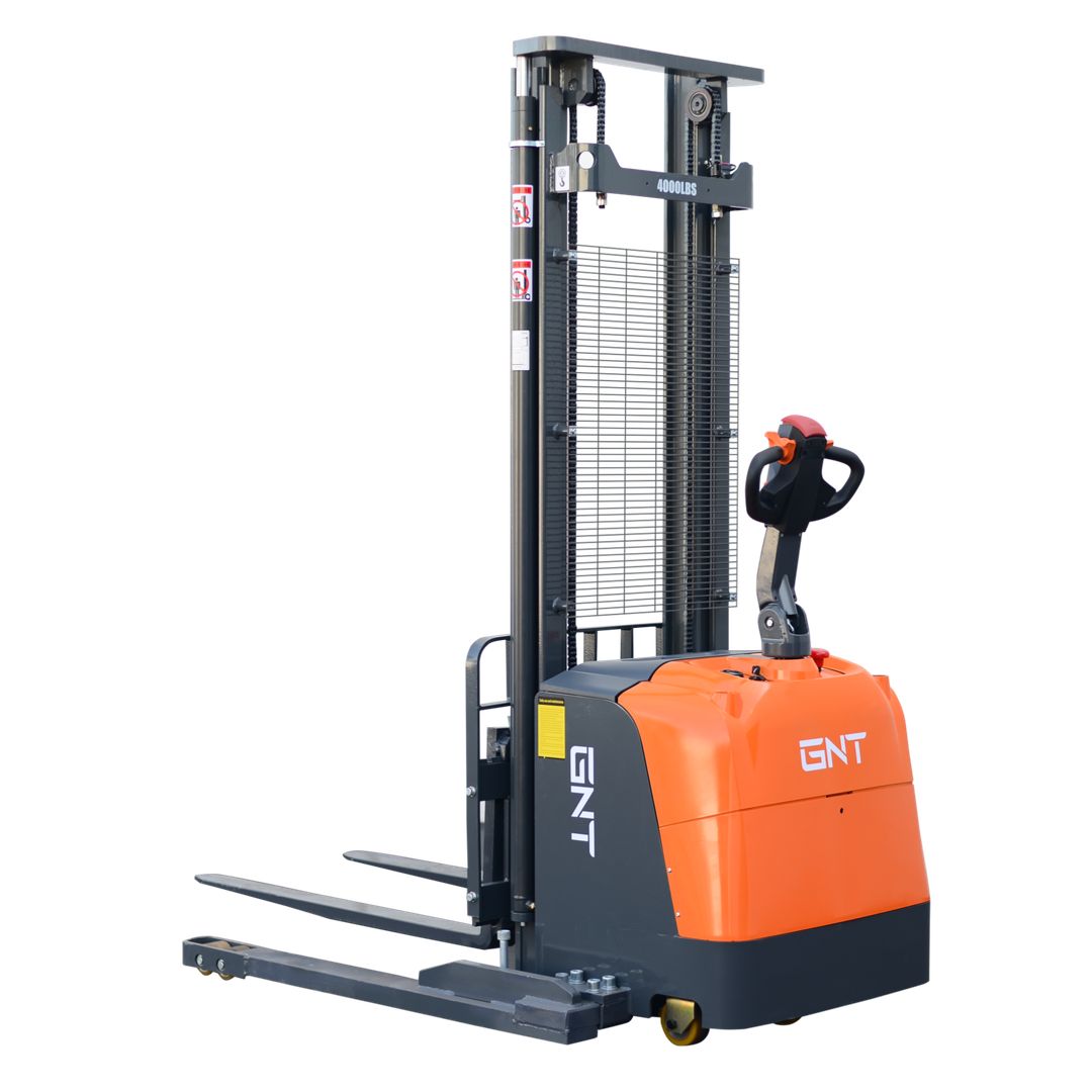 GNT G40BC-118LI Straddle Stacker, front/side view showing the mast and forks