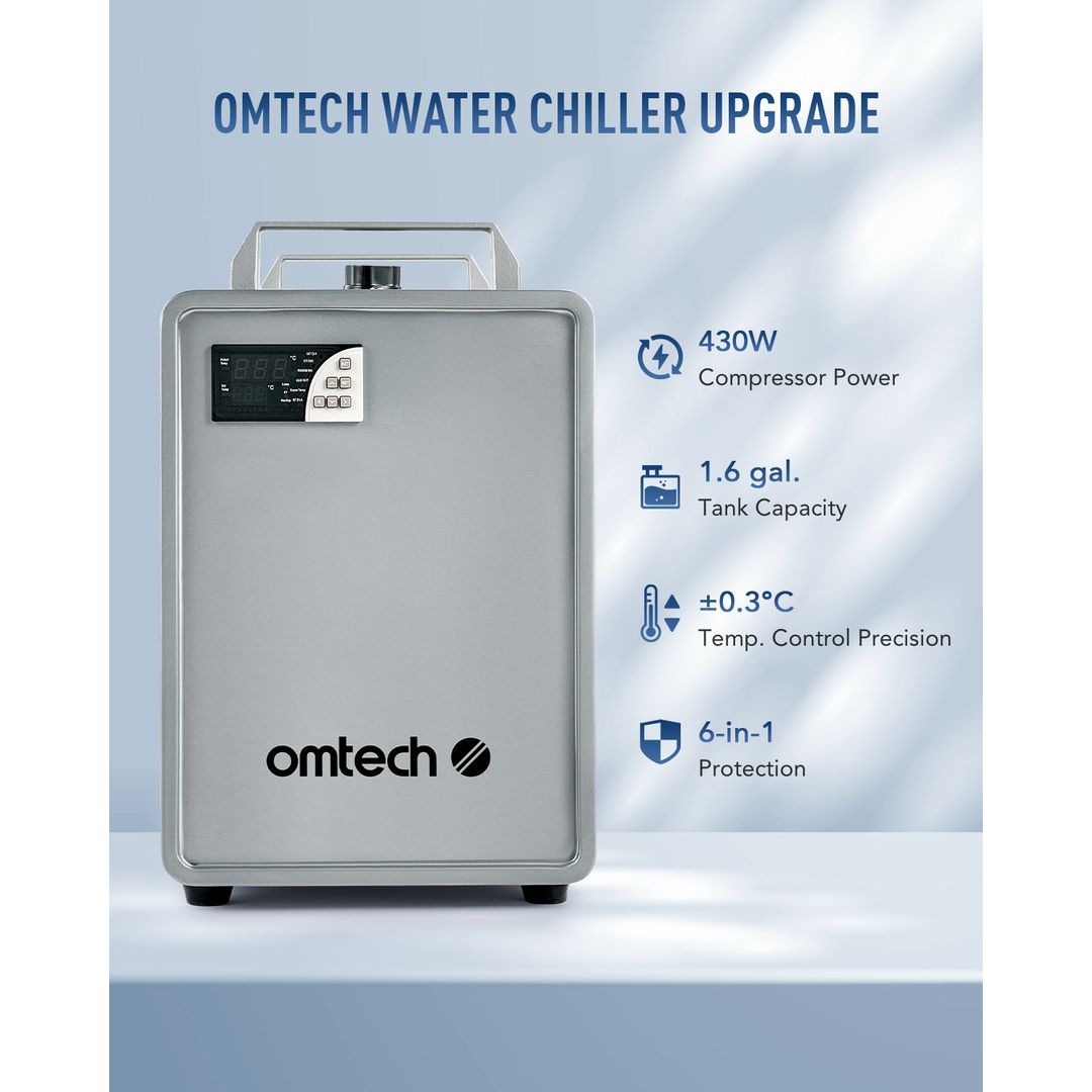 OMTech 6L Industrial Water Chiller for CO2 Laser Engravers - Single Chiller (Silver) (LCW-5201-US) product photo 3 of 7