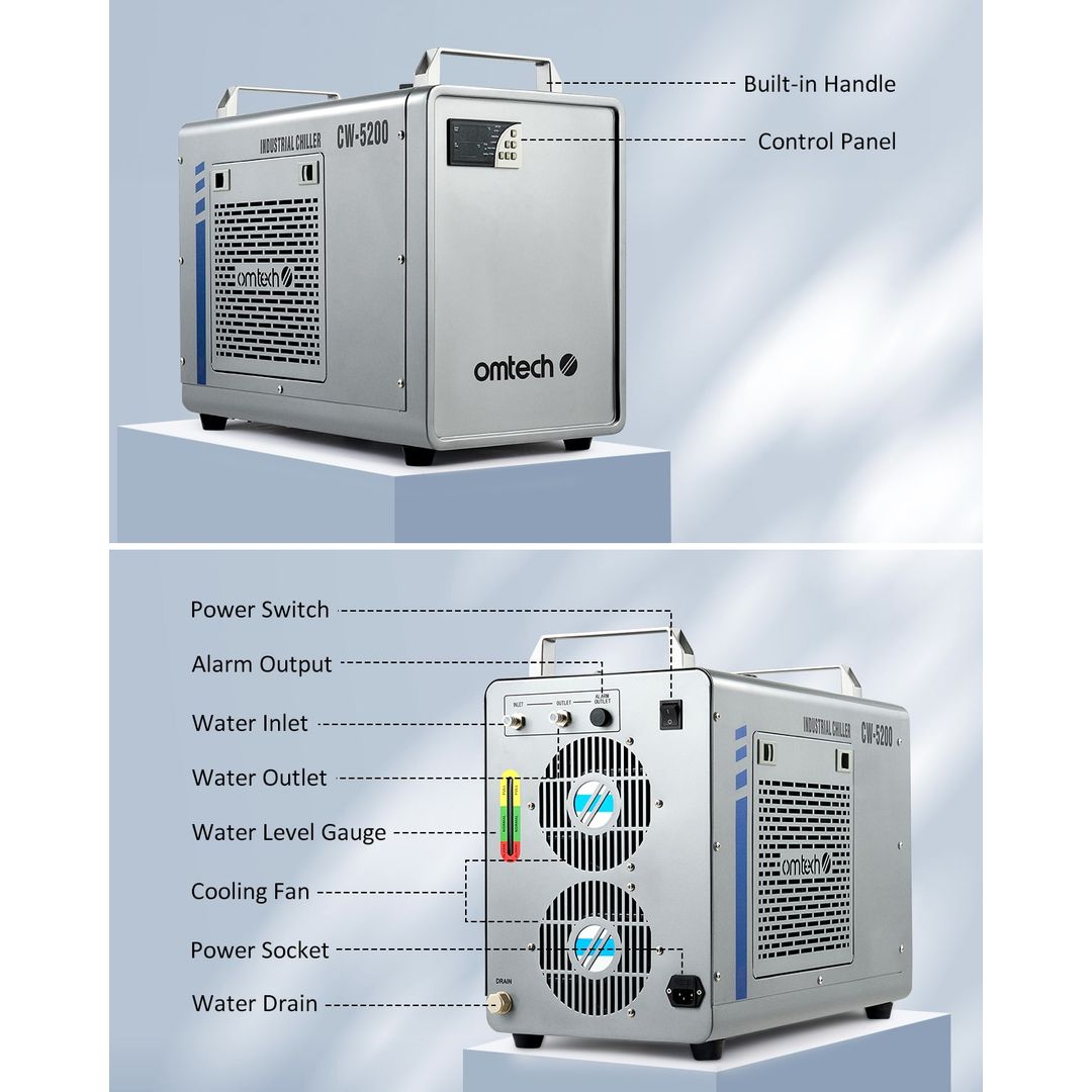 OMTech 6L Industrial Water Chiller for CO2 Laser Engravers - Single Chiller (Silver) (LCW-5201-US) product photo 4 of 7