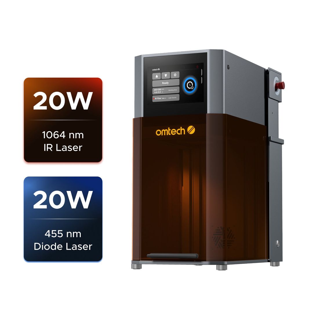 OMTech Solis Duo Fiber & Diode Dual Laser Engraver with Autofocus - 20W Fiber + 20W Diode (FMM-RB22-US) product photo 1 of 9